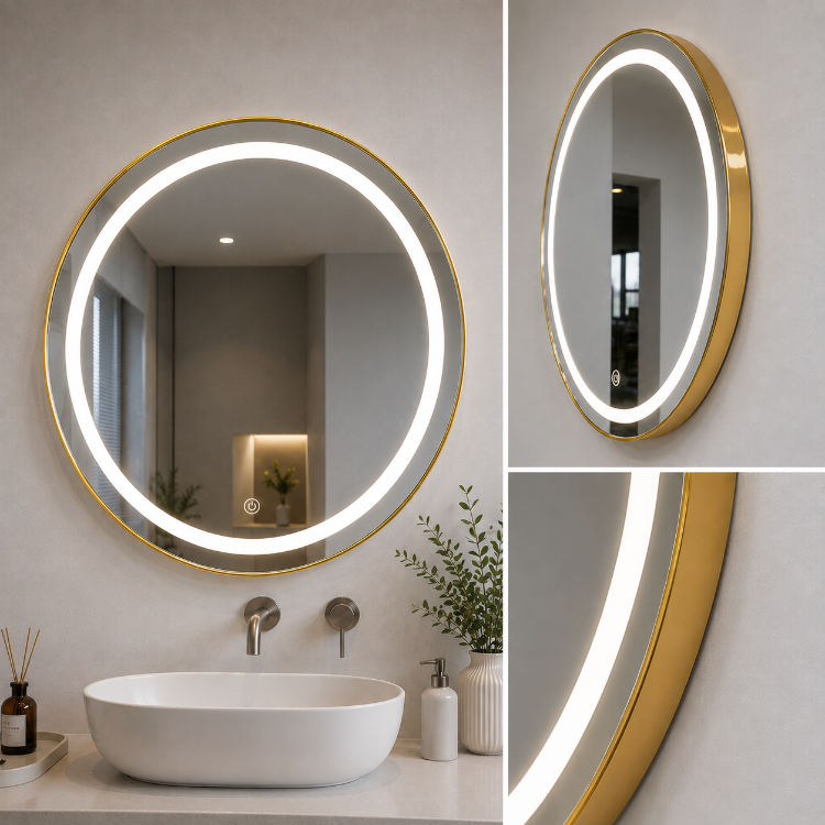 Gold PVC Çerçeveli Modern LED Dokunmatik Ayna