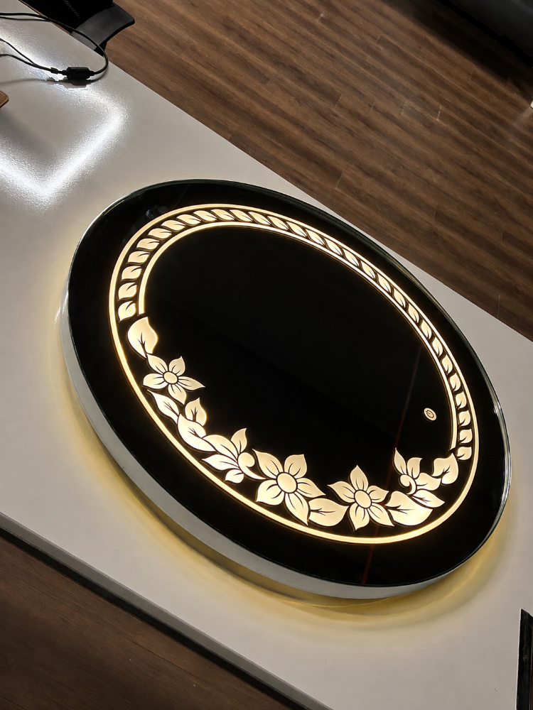 Kumlama Desenli PVC Çerçeveli LED Dokunmatik Ayna