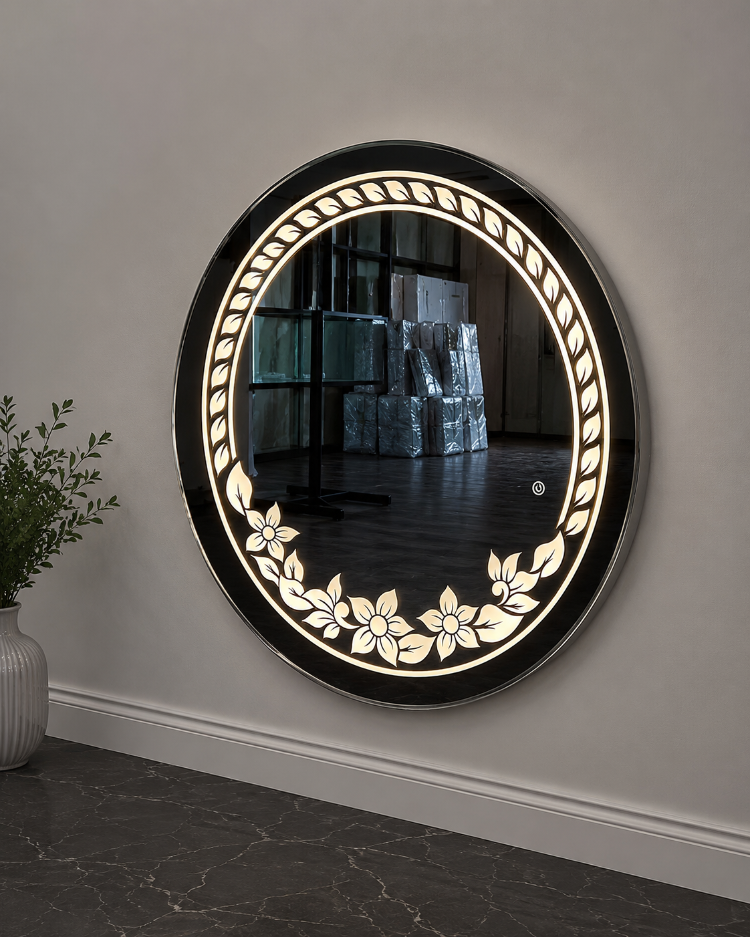 Kumlama Desenli PVC Çerçeveli LED Dokunmatik Ayna