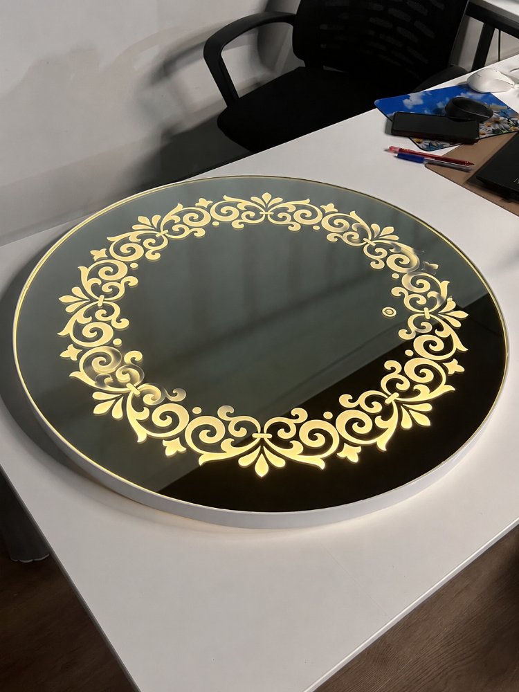 Beyaz PVC Çerçeveli Kumlama Desenli Premium LED Dokunmatik Ayna