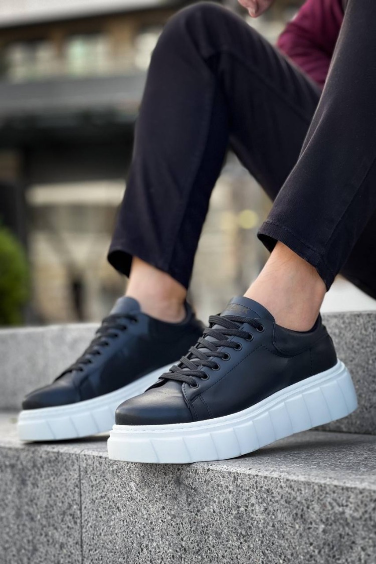 RLX099 Erkek Bağcıklı Yüksek Taban Cilt Sneaker Ayakkabı BT SİYAH CİLT