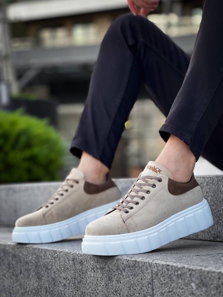 RLX099 Erkek Bağcıklı Yüksek Taban Süet Sneaker Ayakkabı Bej