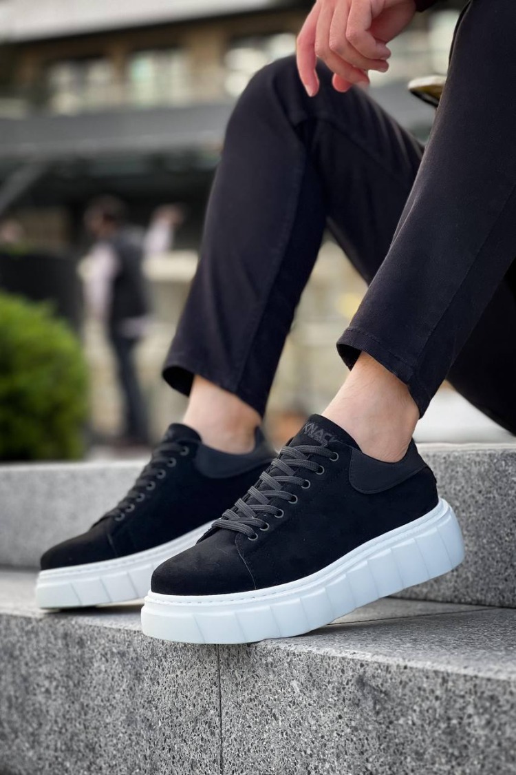RLX099 Erkek Bağcıklı Yüksek Taban Süet Sneaker Ayakkabı BT Siyah Süet