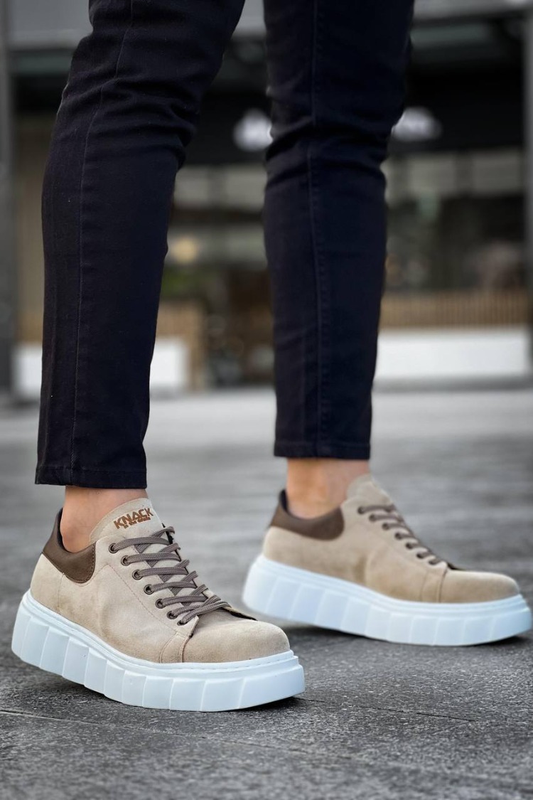 RLX099 Erkek Bağcıklı Yüksek Taban Süet Sneaker Ayakkabı Bej