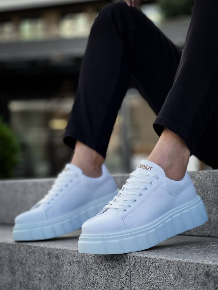 RLX099 Erkek Bağcıklı Yüksek Taban Cilt Sneaker Ayakkabı Beyaz