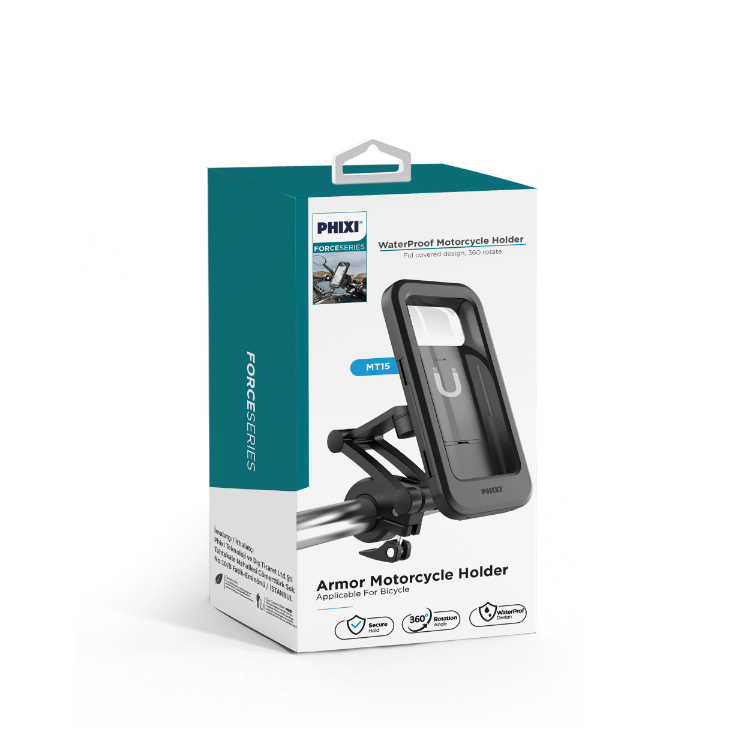 Phixi Force MT15 Su Geçirmez, Açısı Ayarlanabilir, Motosiklet, Scooter, Atv ve Bisiklet Telefon