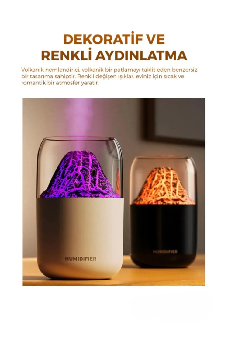 300 Ml Ulrasonik Led Işıklı Yanardağ Hava Nemlendirici Buhar Makinesi Ve Aroma Difüzörü