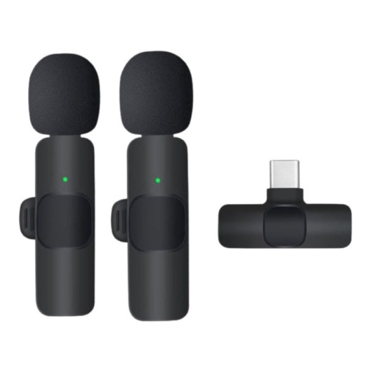 Kablosuz Yaka Mikrofonu 2'li Mini Wireles Type-C Mikrofon | Youtube, Tiktok, Canlı Yayın için