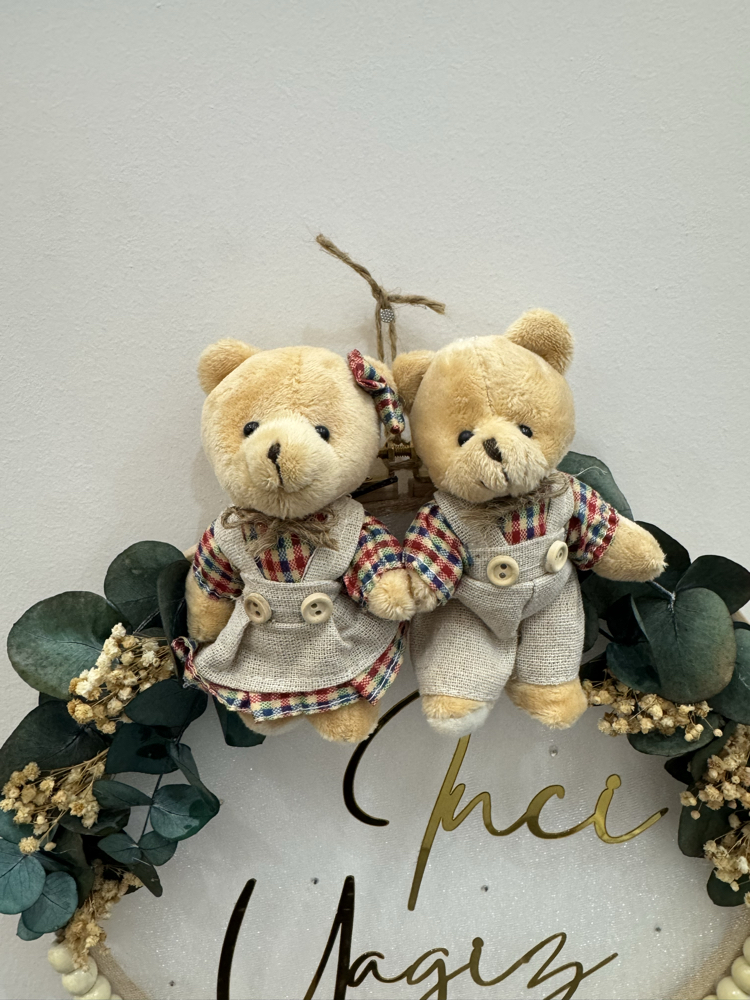 Kişiye Özel İsimli Ayıcıklı İkiz Bebek kapı süsü