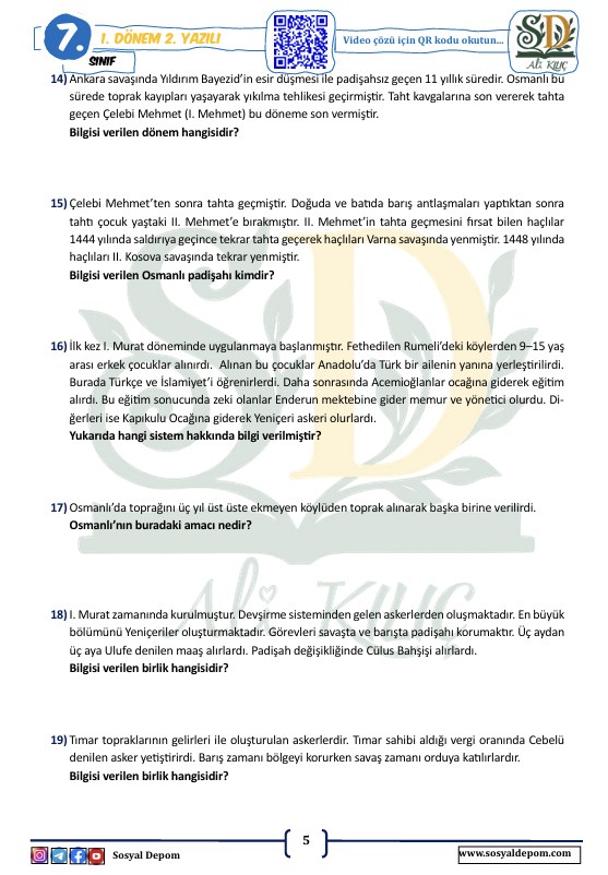 7.Sınıf 1.Dönem 2. Yazılı Sınavları 100 Garantili(Sosyal-Fen-Türkçe-Matematik)