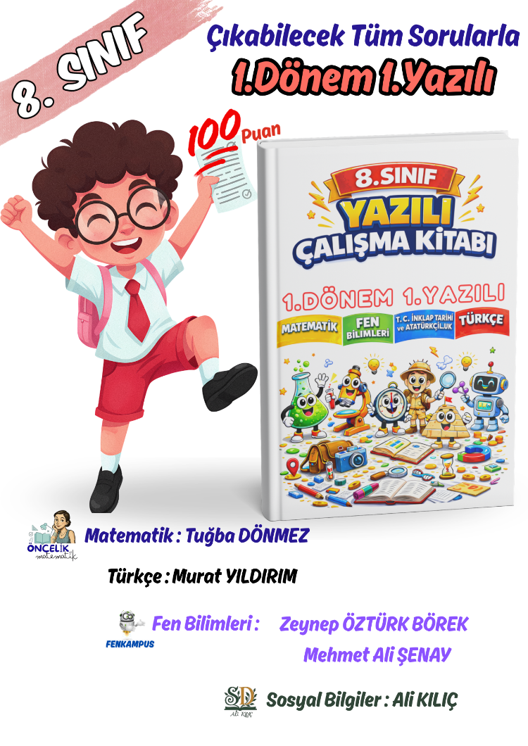 8.Sınıf 1.Dönem 1. Yazılı Sınavları 100 Garantili (T.C.İnkılap-Fen-Türkçe-Matematik)