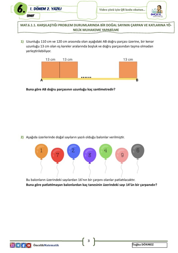 6.Sınıf 1.Dönem 2. Yazılı Sınavları 100 Garantili(Sosyal-Fen-Türkçe-Matematik)