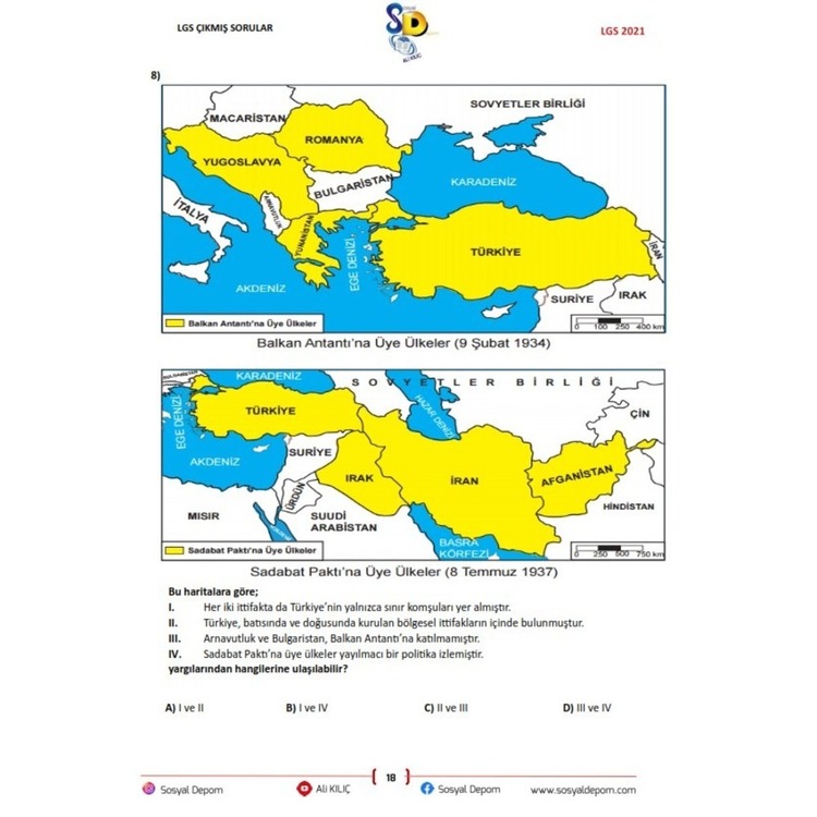 8.Sınıf T.C. İnkılap Tarihi ve Atatürkçülük LGS Çıkmış ve Örnek Sorular