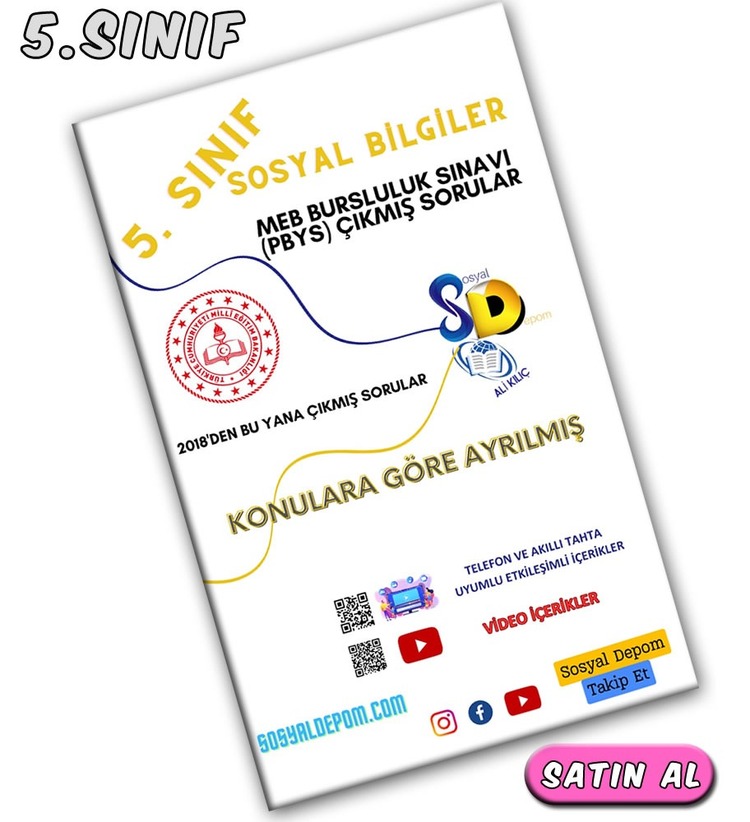 5.Sınıf Sosyal Bilgiler Bursluluk (PYBS) Çıkmış Sorular