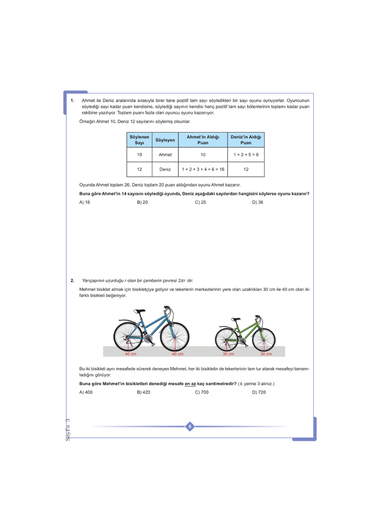 8.Sınıf Matematik Çıkmış ve Örnek Sorular
