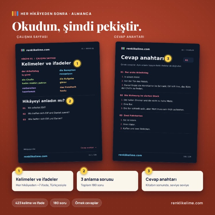 Hikayelerle Almanca | 60 Renkli Hikaye A1–B2 | Türkçe Çevirili PDF
