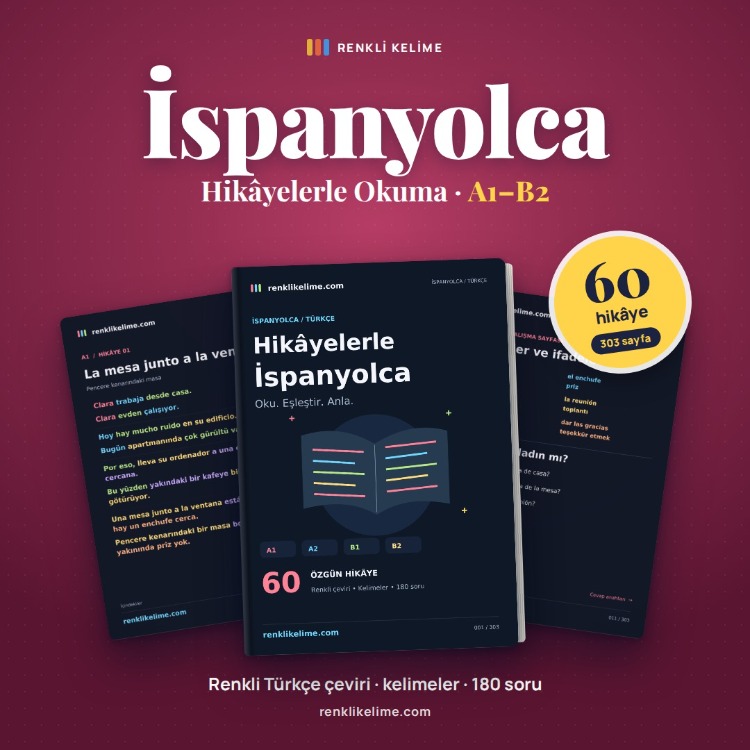 Hikayelerle İspanyolca | 60 Renkli Hikaye A1–B2 | Türkçe Çevirili PDF