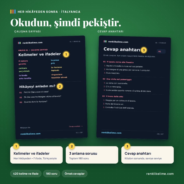 Hikayelerle İtalyanca | 60 Renkli Hikaye A1–B2 | Türkçe Çevirili PDF