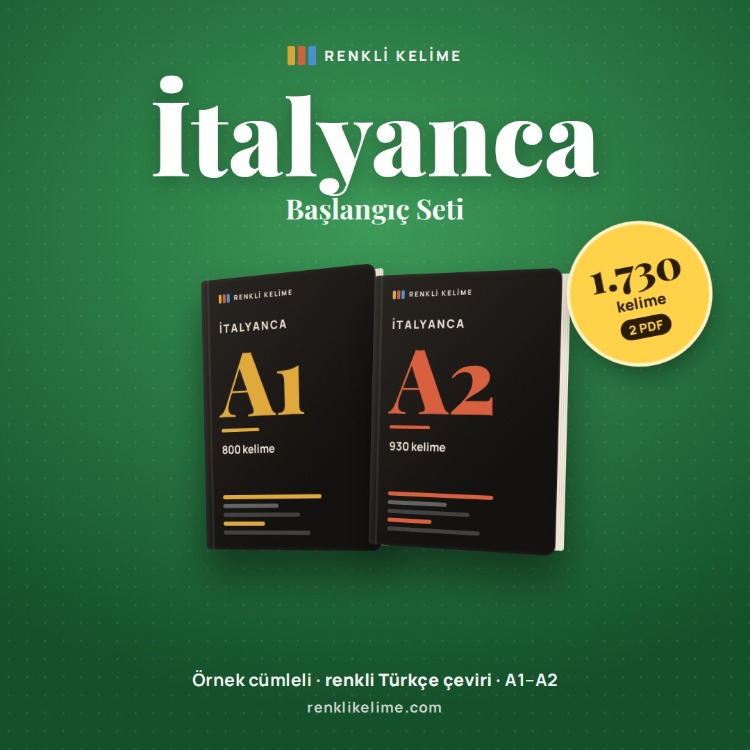 İtalyanca A1–A2 Renkli Kelime PDF Seti | 1.730 Kelime