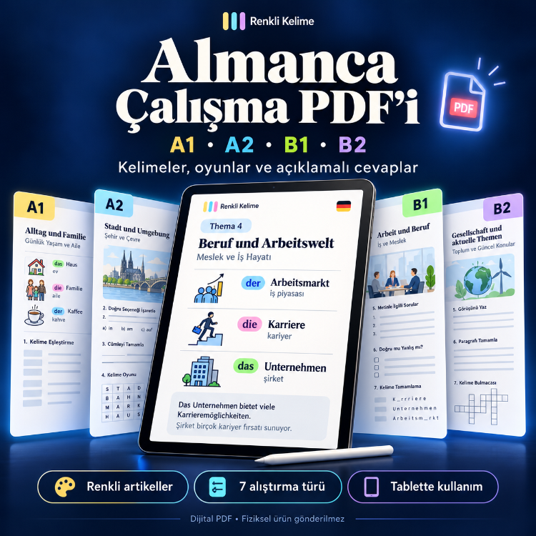 Almanca A1–B2 Çalışma PDF Seti | 4 PDF · 120 Gün · 3.649 Kelime