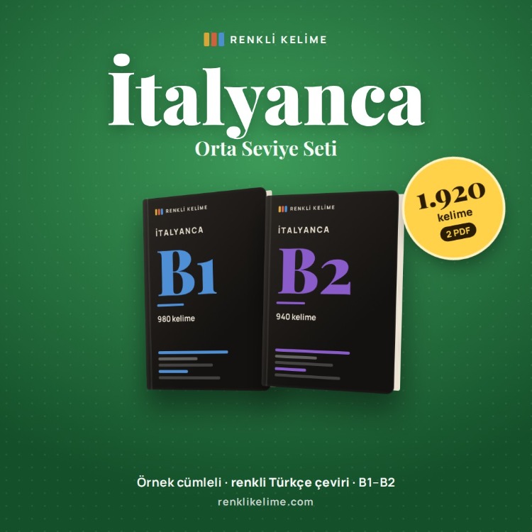 İtalyanca B1–B2 Renkli Kelime PDF Seti | 1.920 Kelime