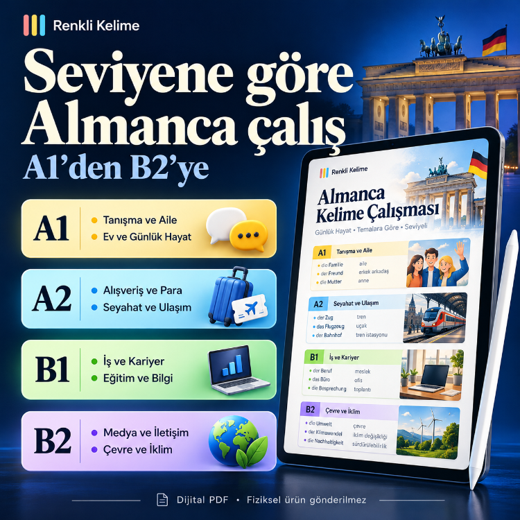Almanca A1–B2 Çalışma PDF Seti | 4 PDF · 120 Gün · 3.649 Kelime