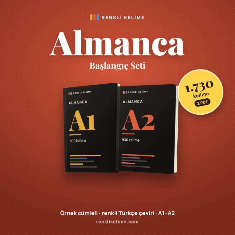 Almanca A1–A2 Renkli Kelime PDF Seti | 1.730 Kelime