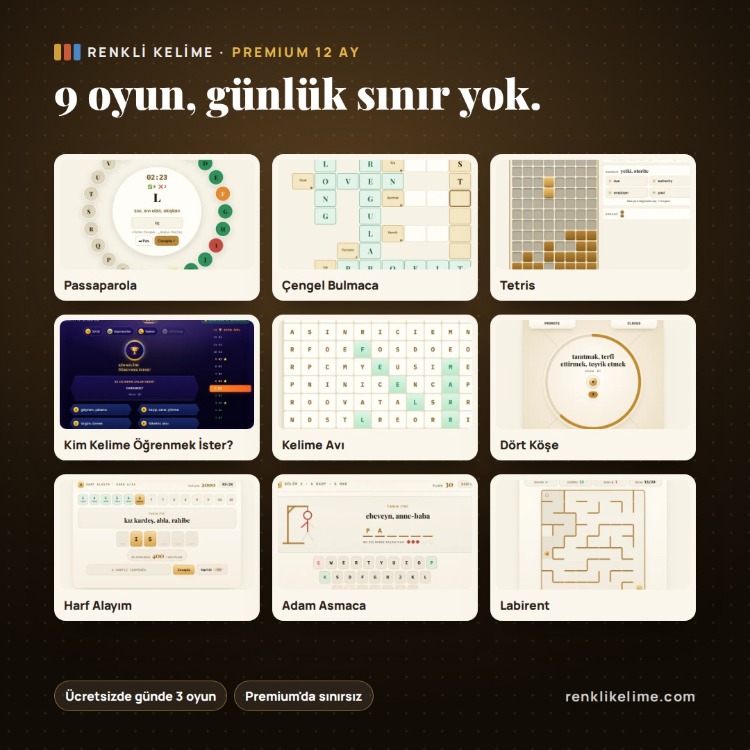 Renkli Kelime Premium — 12 Aylık Üyelik