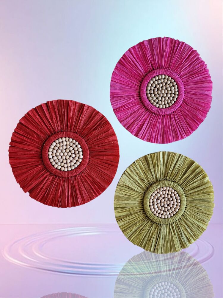 Üçlü rafya dekor set Pembe/Kırmızı/Yeşil 