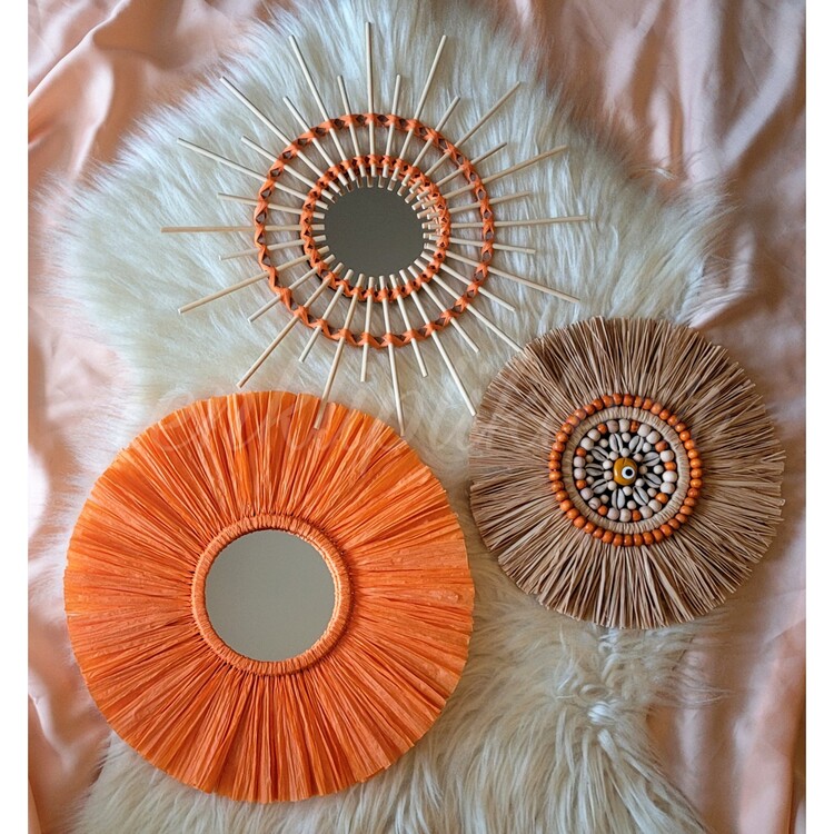3lü turuncu bambu ayna set