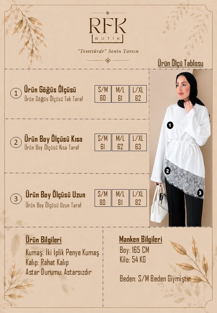 Dantel Detaylı Bel Bağlamalı Penye Sweat - Ekru