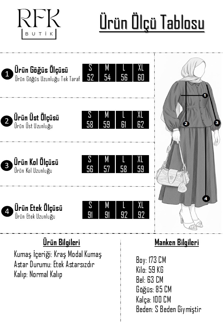 Kraş Modal Kumaş Beli Büzgülü Etekli Takım - Kahverengi