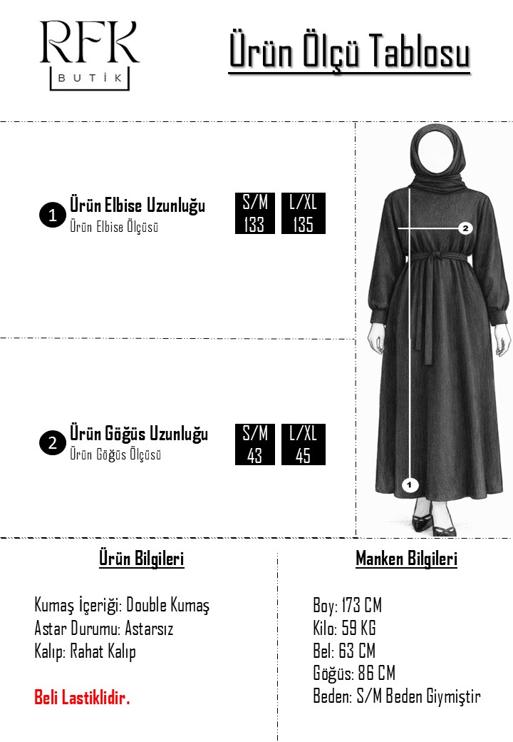 Pensli Double Kumaş Elbise - Siyah