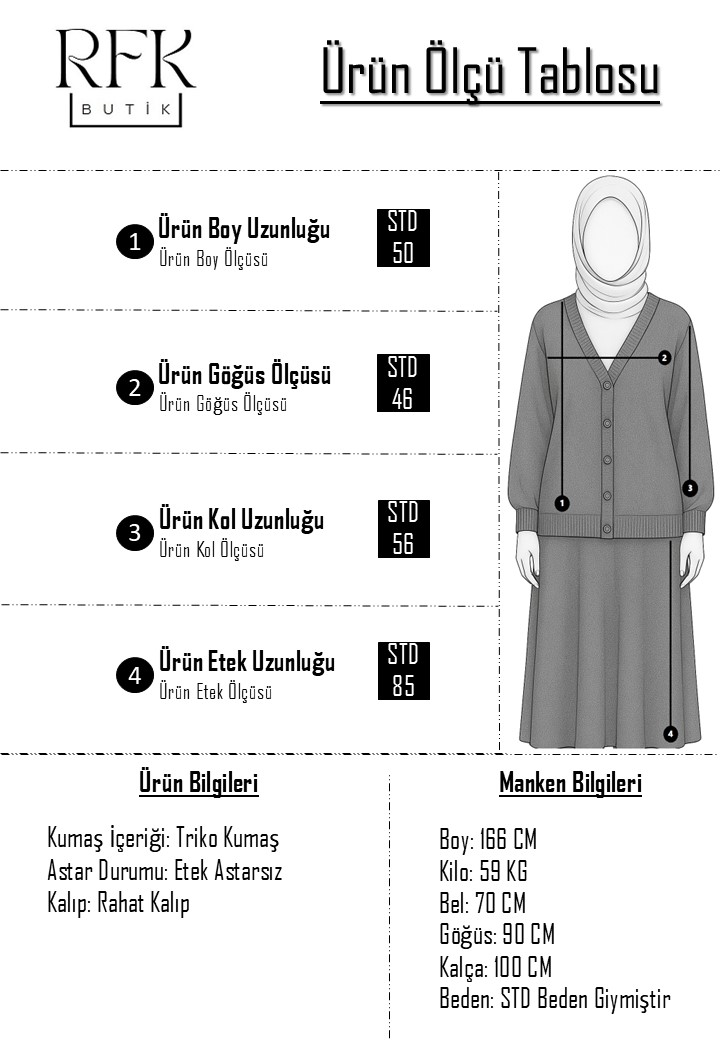 Düğme Detaylı Çizgili Tesettür Triko Hırka Etekli Takım - Kahverengi