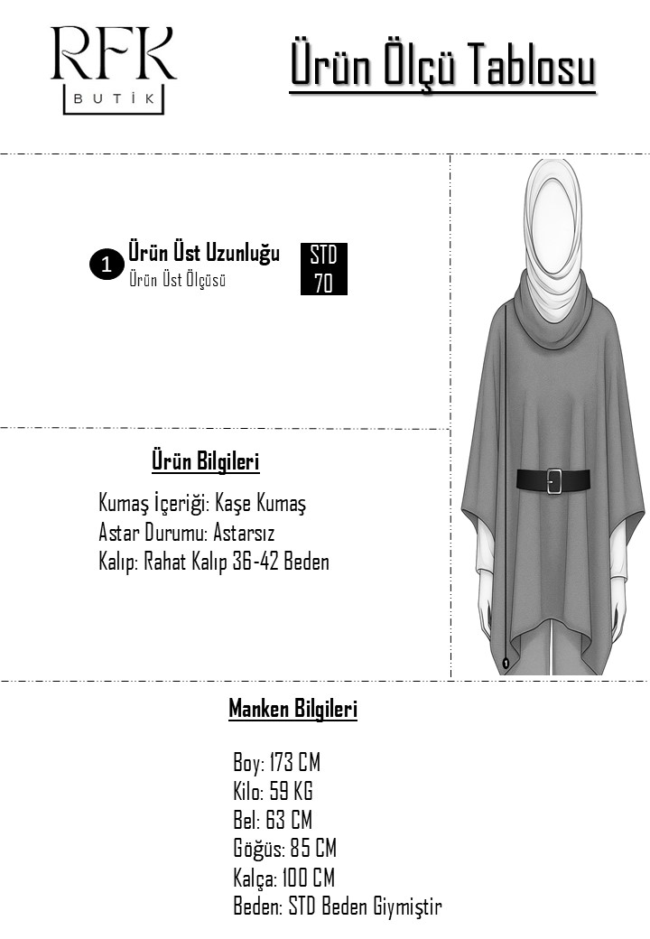 Oversize Kemerli Kaşe Panço - Kahverengi
