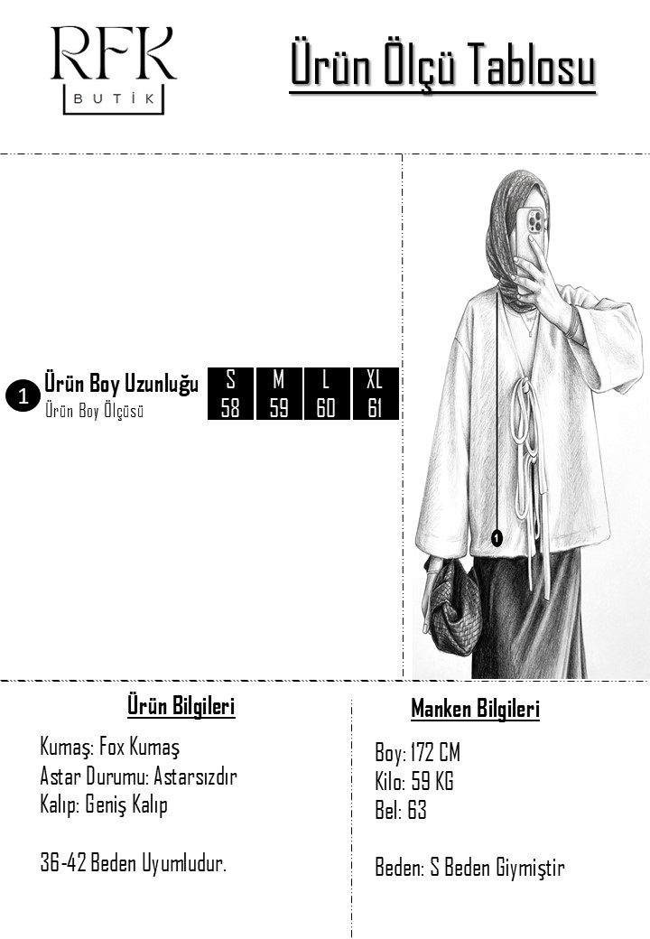 Etek Üstü Önden Bağlamalı Fox Kimono - Siyah