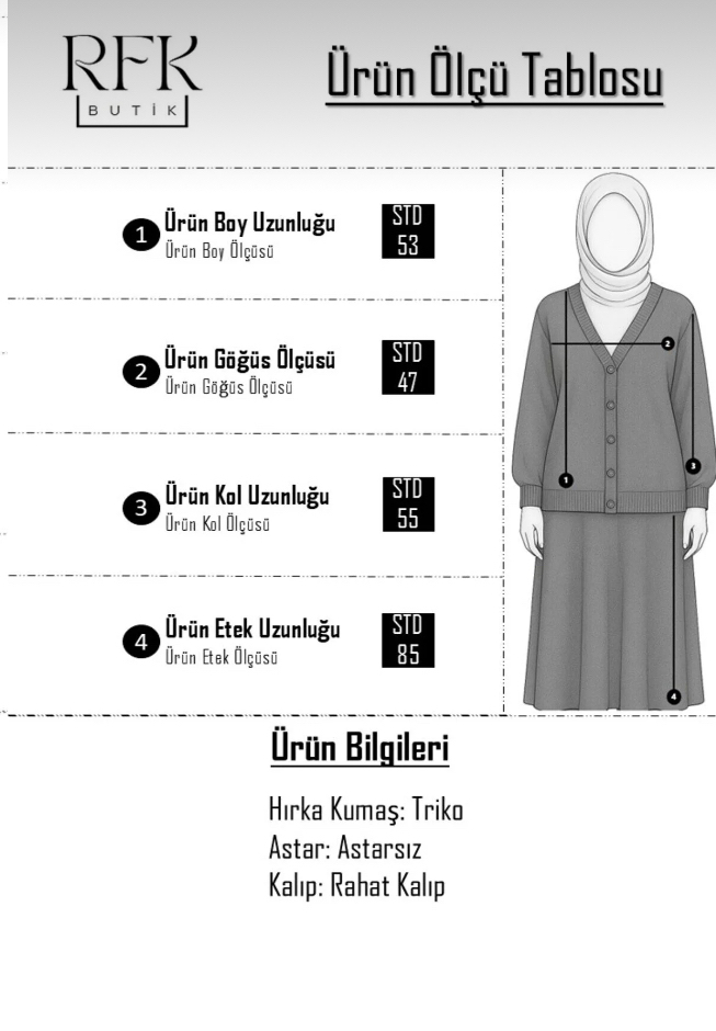 Triko Gold Kalpli Hırka Piliseli Etekli Takım - Siyah-Beyaz