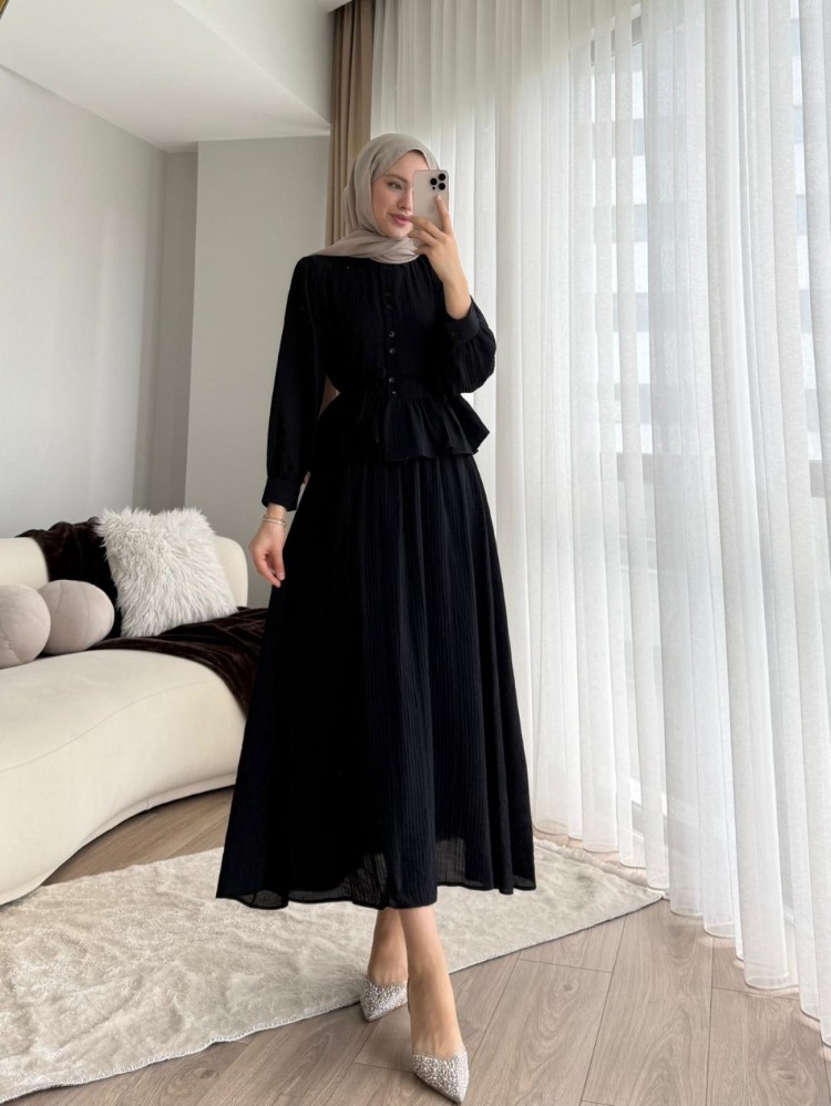 Melinda Begonya Kumaş Etekli Takım - Siyah