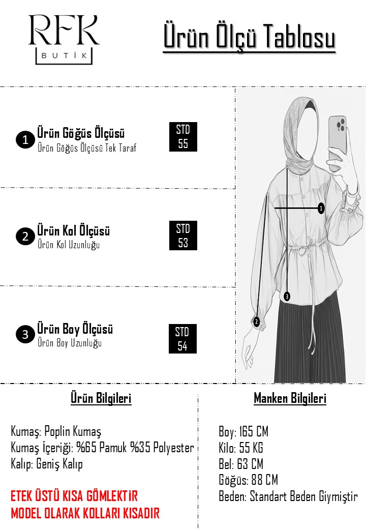 Omuzu Pileli Etek Üstü Oversize Kısa Gömlek - Beyaz