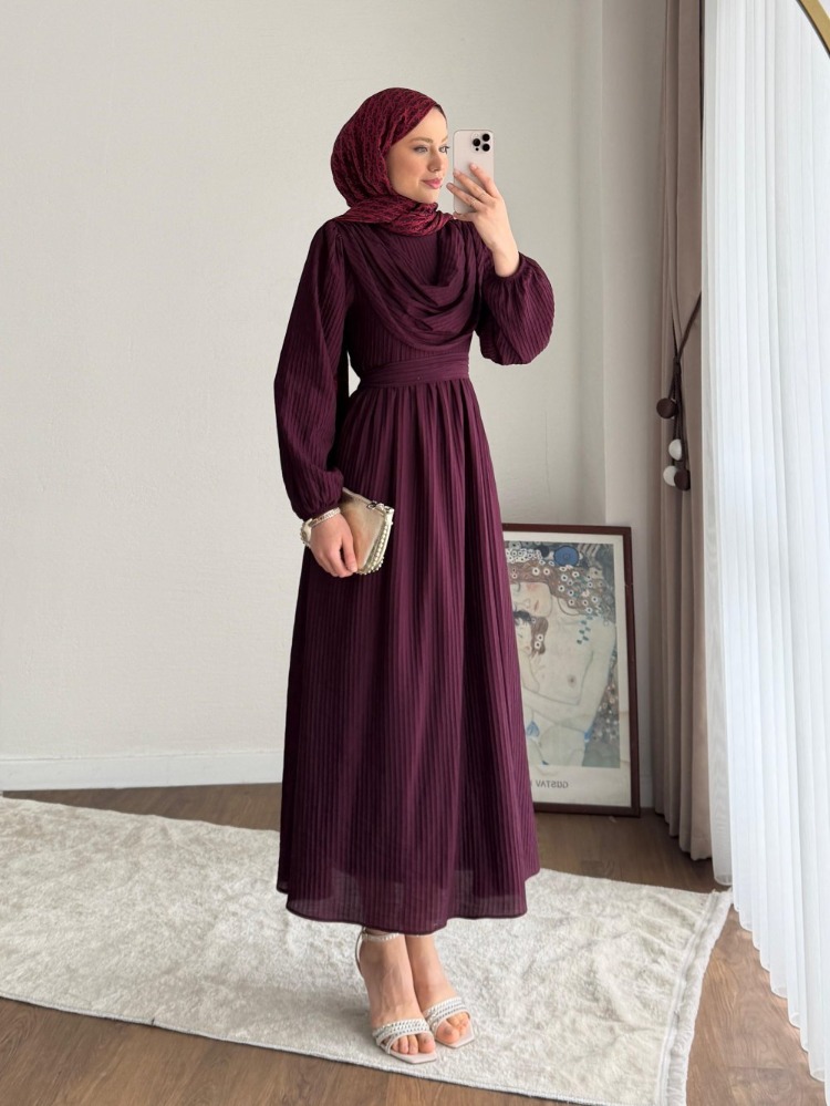 Twing Volanlı Yeni Sezon Elbise - Mürdüm