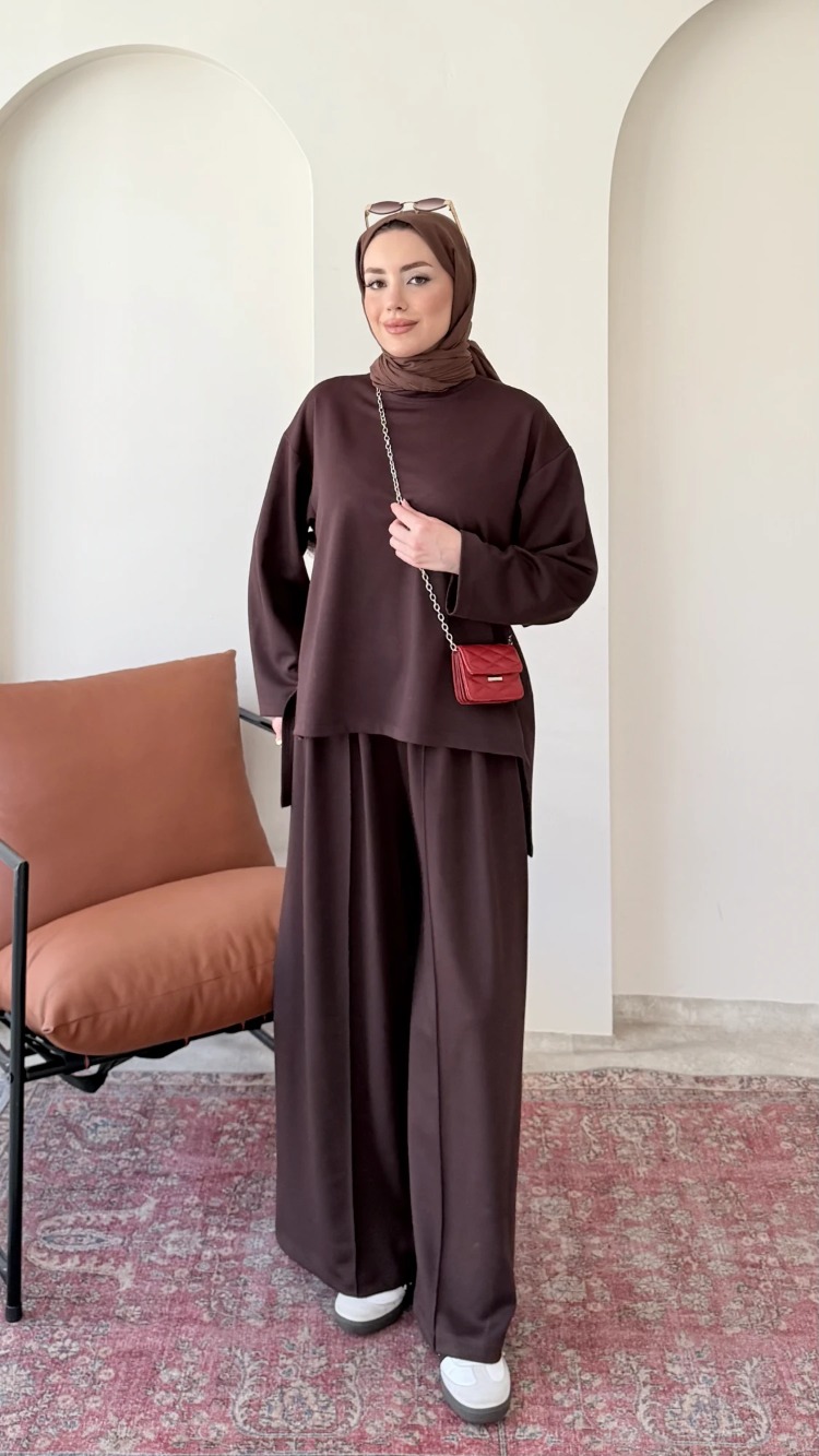Ensa Oysho Tunik Pantolonlu Takım - Kahverengi