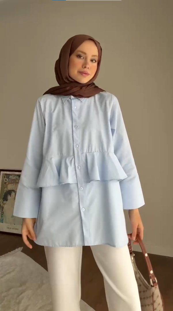 Alerli Seyyar Kemerli Poplin Gömlek Tunik - Mavi