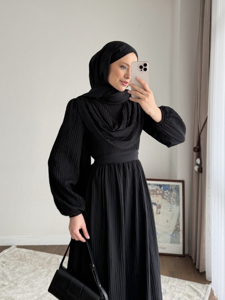 Twing Volanlı Yeni Sezon Elbise - Siyah