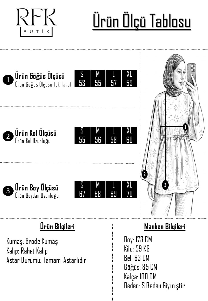 Çan Kol Fisto Kemerli Bluz Tunik - Beyaz