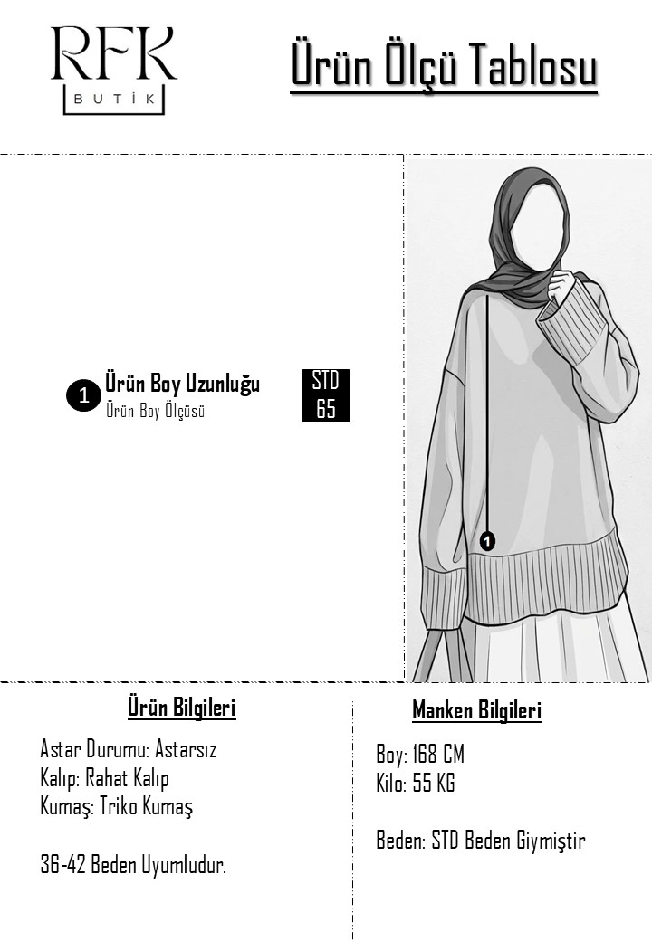 Oversize Bisiklet Yaka Tesettür Kazak - Mürdüm