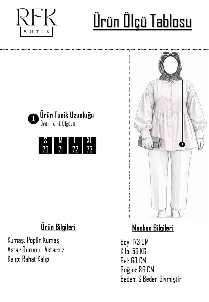 Premium Pens Detaylı Poplin Gömlek Tunik - Beyaz