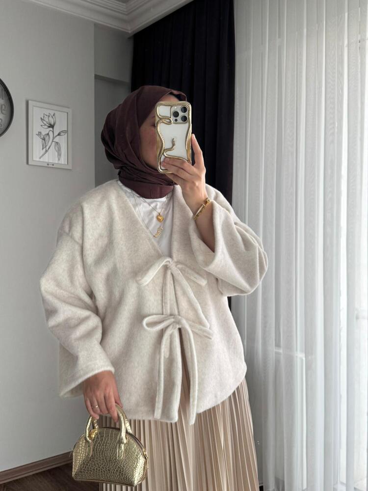 Etek Üstü Önden Bağlamalı Fox Kimono - Beyaz