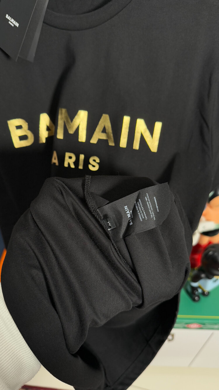 Balmain Gold Logo Print Cotton Tee