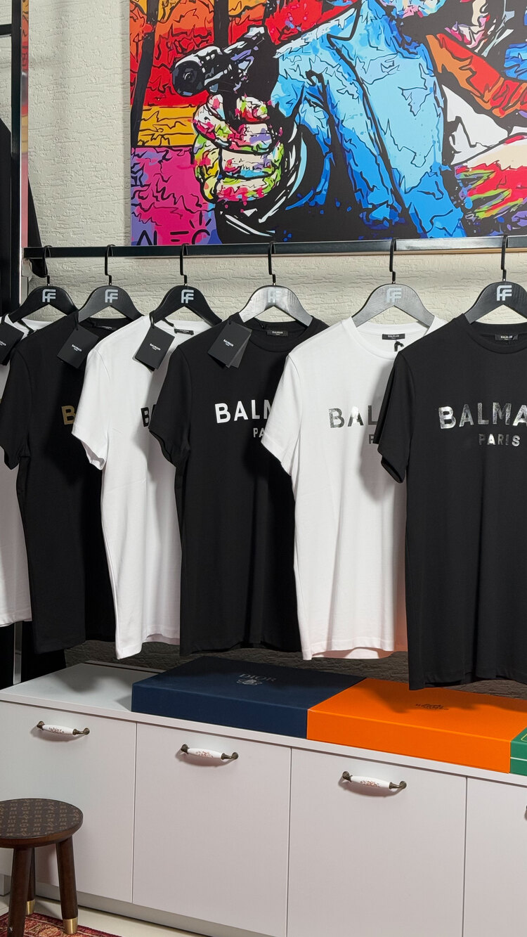 Balmain Gold Logo Print Cotton Tee