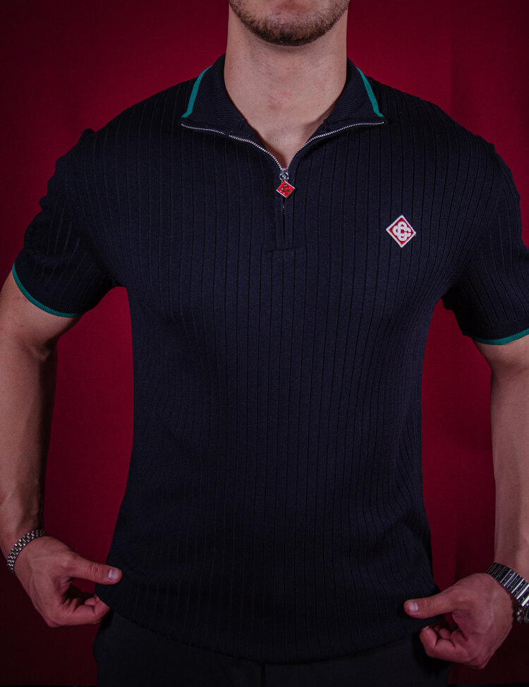 CASABLANCA HALF ZIP KNITTED POLO T-SHIRT NW